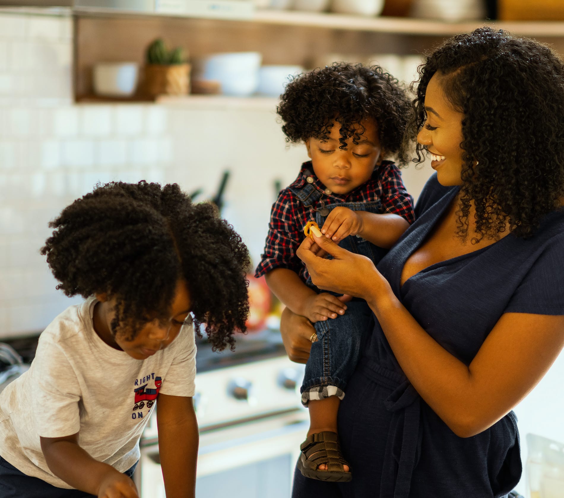 Mother and children at home