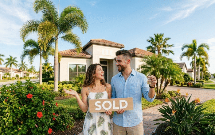 fha loan limits florida 2026 couple holds sold sign home purchase