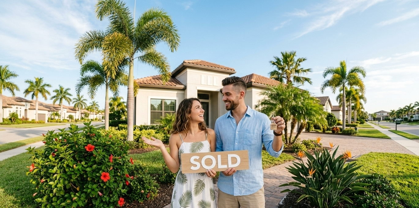 fha loan limits florida 2026 couple holds sold sign home purchase